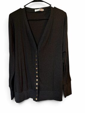 NENONA Snap Button V Neck Cardigan Dark Gray Lightweight Knit Size 2XL